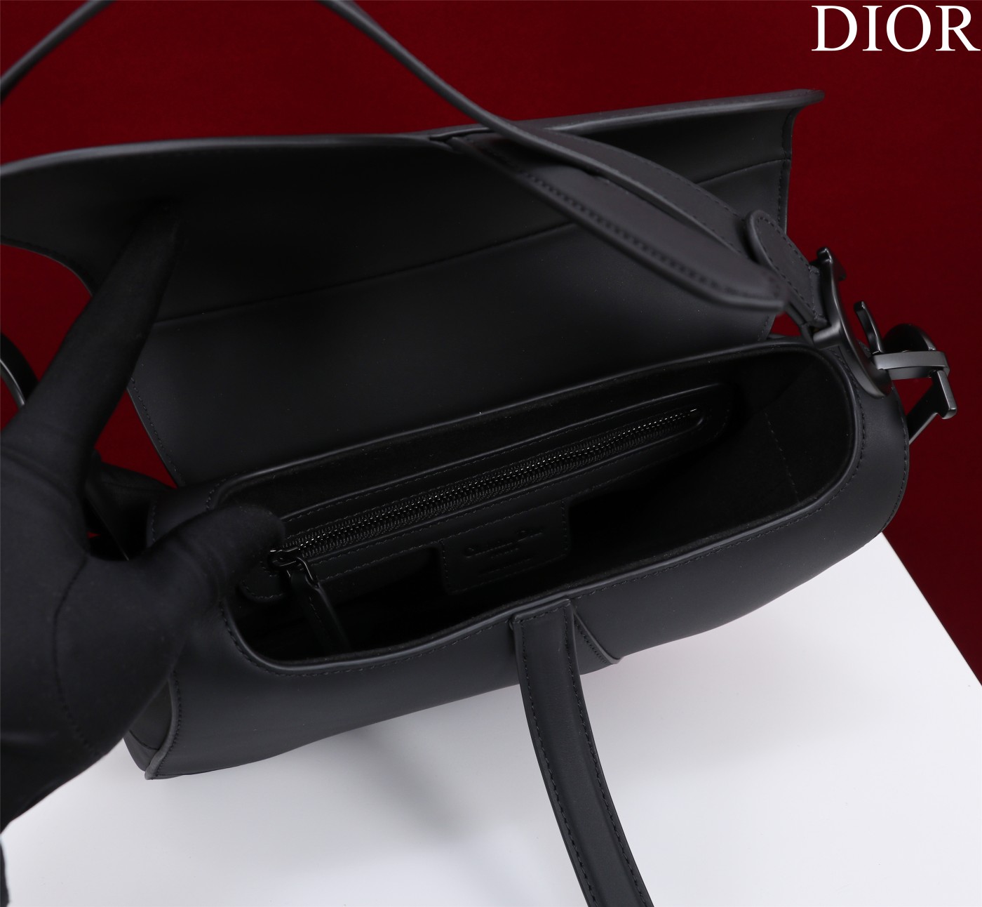 Saddle Bag with Strap Black Ultramatte Calfskin